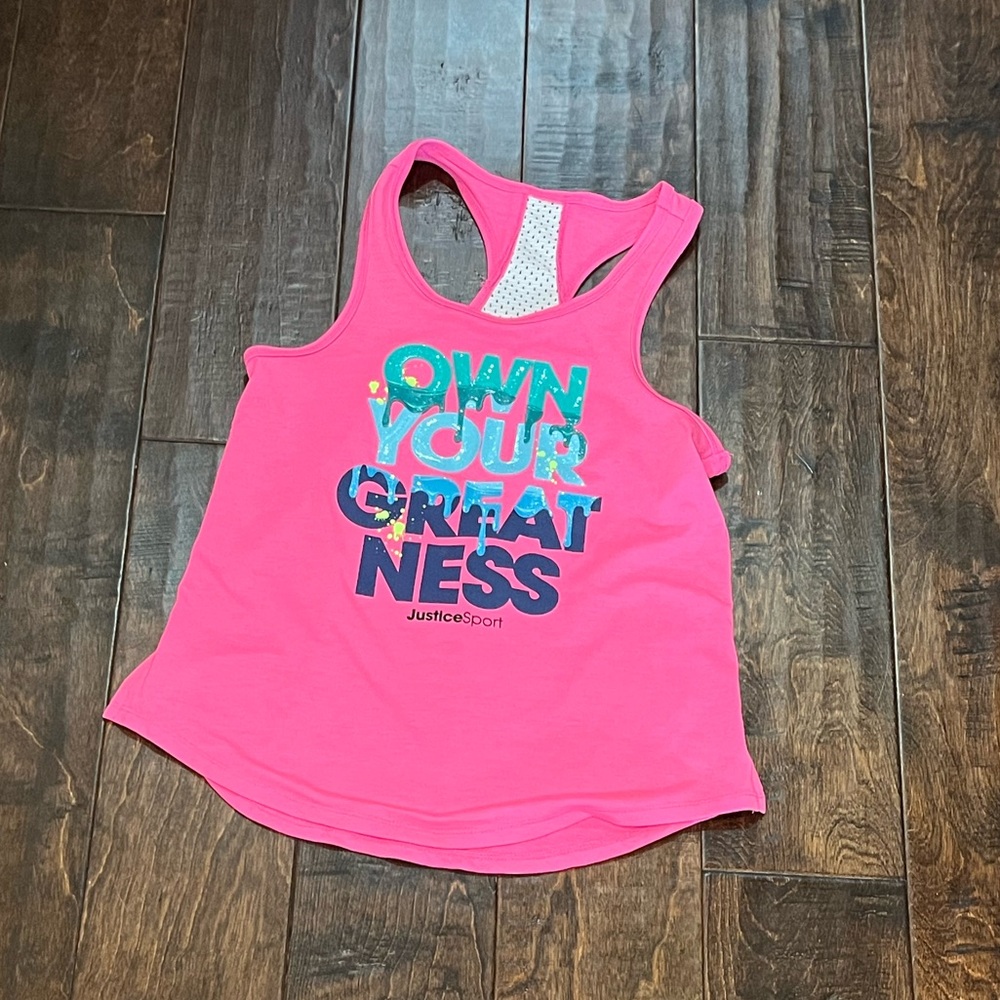 Justice Sport Pink Graphic Racerback Tank Top